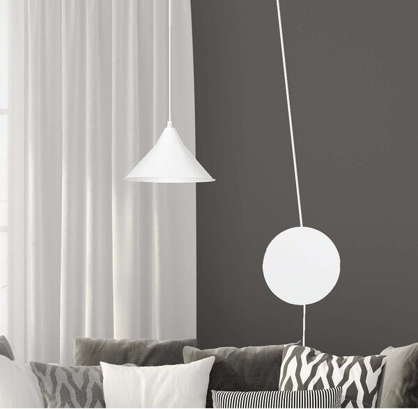 Sospensione Minimal 1 Luce Myrddin In Acciao Bianco E Paralume A Cono