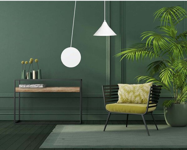 Sospensione Minimal 1 Luce Myrddin In Acciao Bianco E Paralume A Cono
