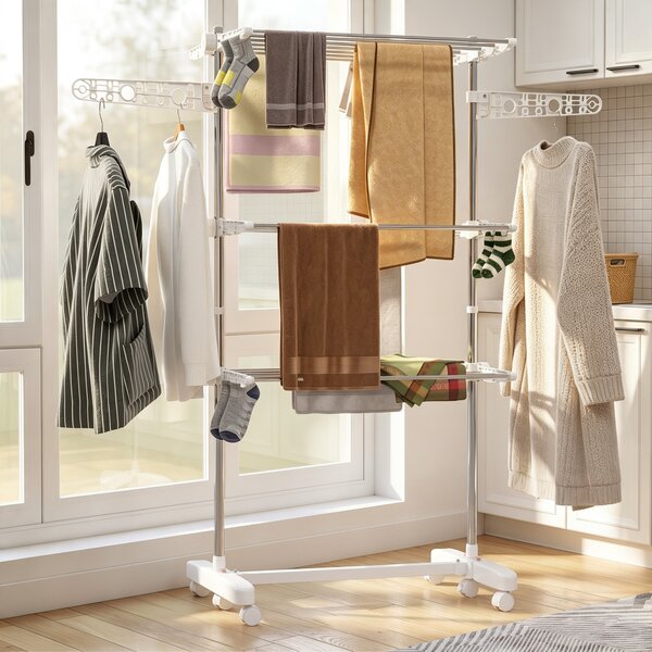 HomCom Stendino Premium 3 Piani Regolabile - Stendibiancheria di Lusso  in Acciaio Inox|Aosom