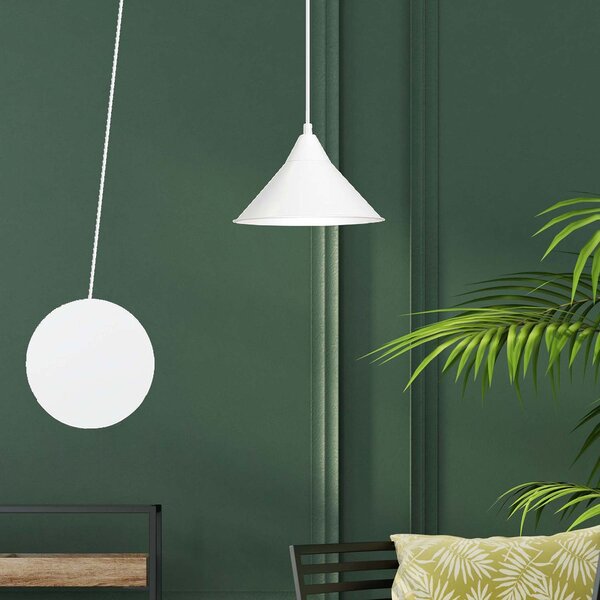 Sospensione Minimal 1 Luce Myrddin In Acciao Bianco E Paralume A Cono