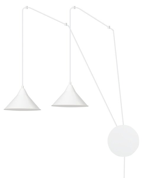 Sospensione Minimal 2 Luci Myrddin In Acciao Bianco E Paralume A Cono