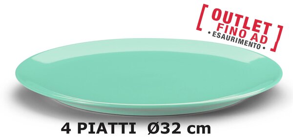 PiattI RotondI da Portata, Torta, o Pizza set 4 pezzi diametro 32x32x h 2cm - in GRES adatto alla lavastoviglie colore Azzurro