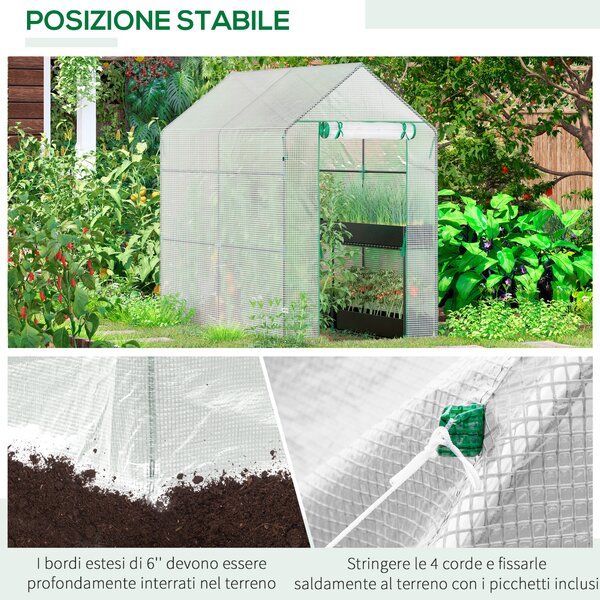 Outsunny Serra per orto da Giardino con Rivestimento in PE, Porta a Cerniera e 4 Ripiani, 186x120x190cm, Bianco | Aosom Italy