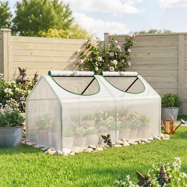 Outsunny Mini serra a casetta con 2 Finestre Avvolgibili, Copertura in PE Anti-Raggi UV per Orto e Giardino, 120x60x60cm, Bianco | Aosom Italy