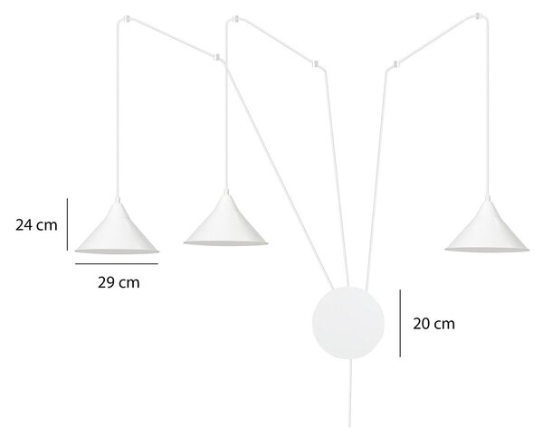 Sospensione Minimal 3 Luci Myrddin In Acciao Bianco E Paralume A Cono