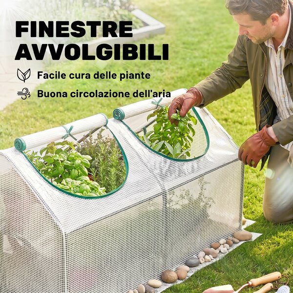 Outsunny Mini serra a casetta con 2 Finestre Avvolgibili, Copertura in PE Anti-Raggi UV per Orto e Giardino, 120x60x60cm, Bianco | Aosom Italy