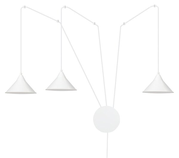 Sospensione Minimal 3 Luci Myrddin In Acciao Bianco E Paralume A Cono