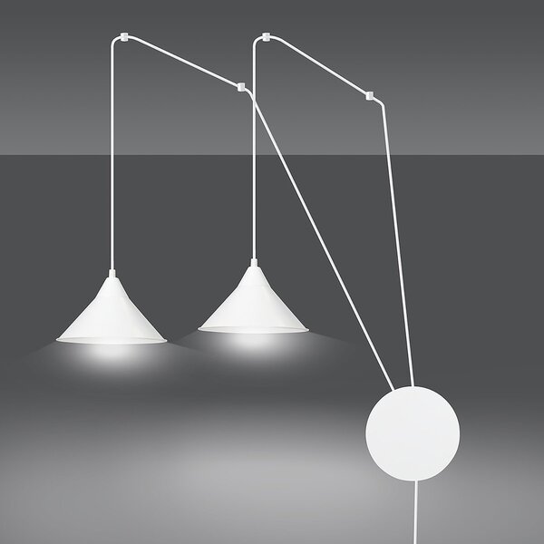 Sospensione Minimal 2 Luci Myrddin In Acciao Bianco E Paralume A Cono