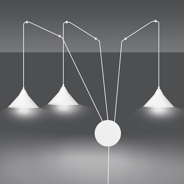 Sospensione Minimal 3 Luci Myrddin In Acciao Bianco E Paralume A Cono