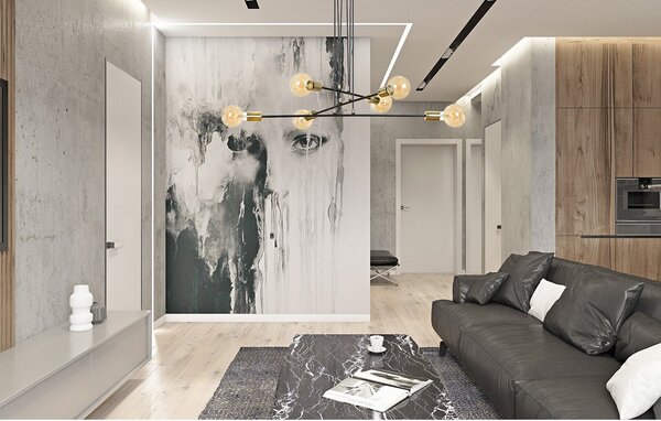 Lampadario Industrial 6 Luci Pendragon A Bracci In Acciaio Nero E Oro
