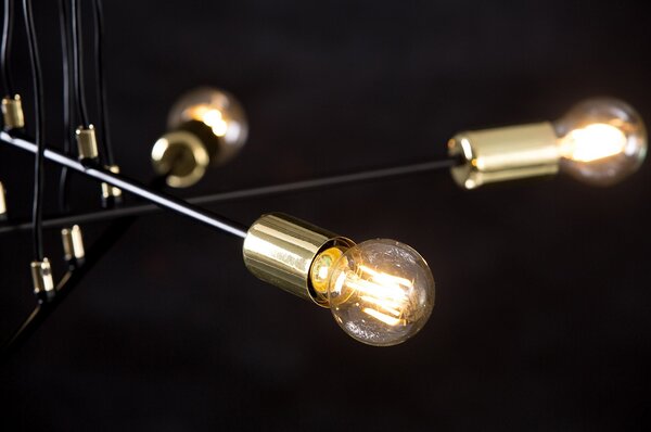 Lampadario Industrial 4 Luci Pendragon A Bracci In Acciaio Nero E Oro