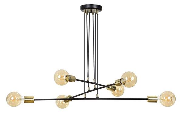 Lampadario Industrial 6 Luci Pendragon A Bracci In Acciaio Nero E Oro