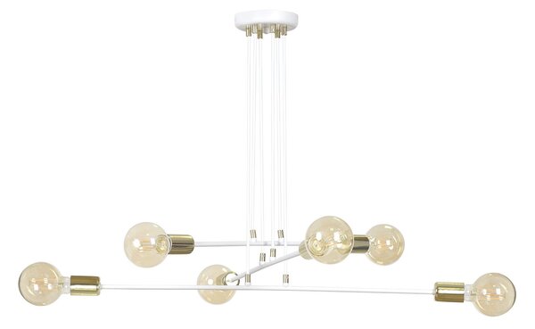 Lampadario Industrial 6 Luci Pendragon A Bracci Acciaio Bianco E Oro