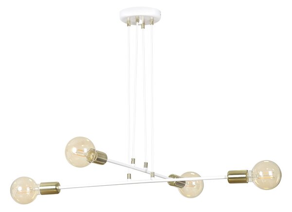 Lampadario Industrial 4 Luci Pendragon A Bracci Acciaio Bianco E Oro