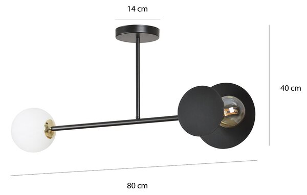 Plafoniera 2 Luci Pendragon In Acciaio Nero E Sfera In Vetro Opalino