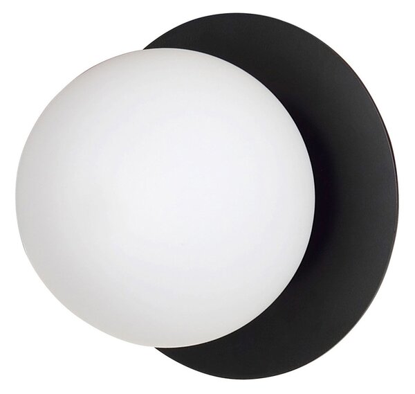 Applique 1 Luce Pendragon In Acciaio Nero E Sfera In Vetro Opalino