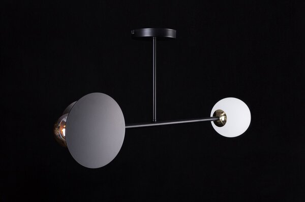 Plafoniera 2 Luci Pendragon In Acciaio Nero E Sfera In Vetro Opalino
