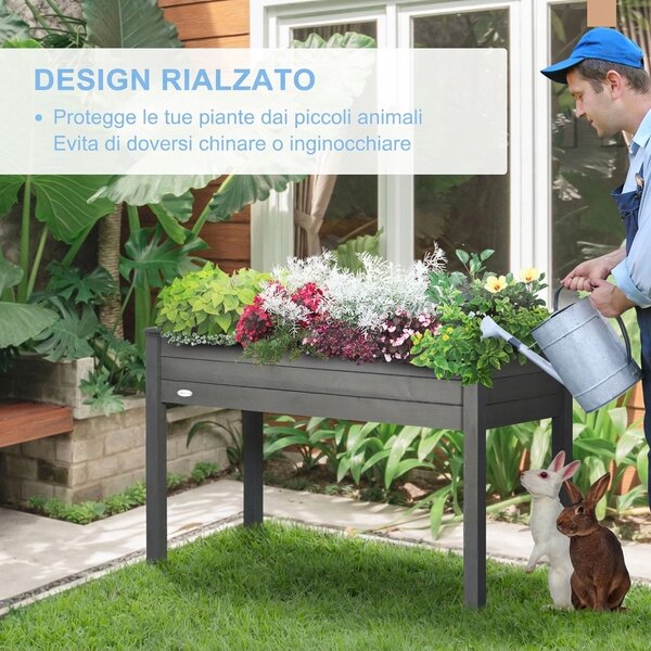 Outsunny Letto per Orto Rialzato, Fioriera Rialzata da Esterno in Abete con Fodera e 4 Fori di Drenaggio, Grigio Scuro | Aosom Italy