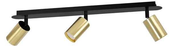 Plafoniera Spot Faretti Regolabili 3 Luci Kannon A Cilindro Acciaio Nero E Oro