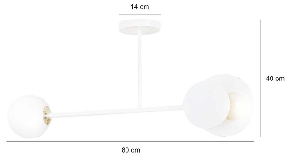 Plafoniera 2 Luci Morigena In Acciaio Bianco E Sfera In Vetro Opalino