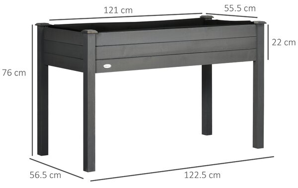 Outsunny Letto per Orto Rialzato, Fioriera Rialzata da Esterno in Abete con Fodera e 4 Fori di Drenaggio, Grigio Scuro | Aosom Italy