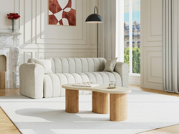 Tavolino in MDF Effetto travertino Beige e Naturale chiaro - ALOZYA