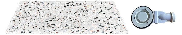Piatto doccia ultra sottile da appoggio o da incasso rifilabile 140 x 90 cm in Resina SMC con sifone Effetto terrazzo bianco - MIRNOSA