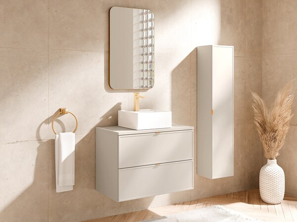 Mobile bagno sospeso con lavabo da appoggio quadrato e colonna Beige 80 cm - ONDIL