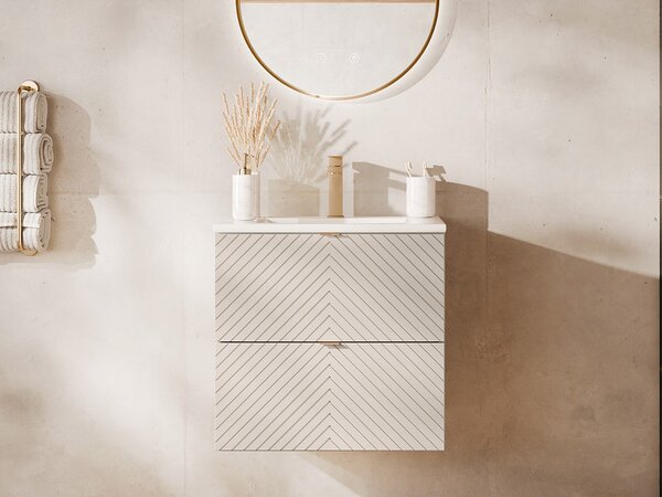 Mobile bagno sospeso con lavabo da incasso e rubinetto Beige 60 cm - DORIONI