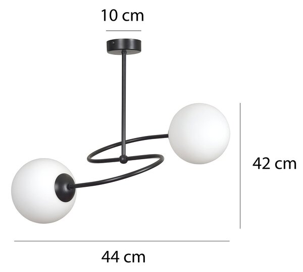 Plafoniera Moderna 2 Luci Michizane In Acciaio Nero E Sfere In Vetro Opale