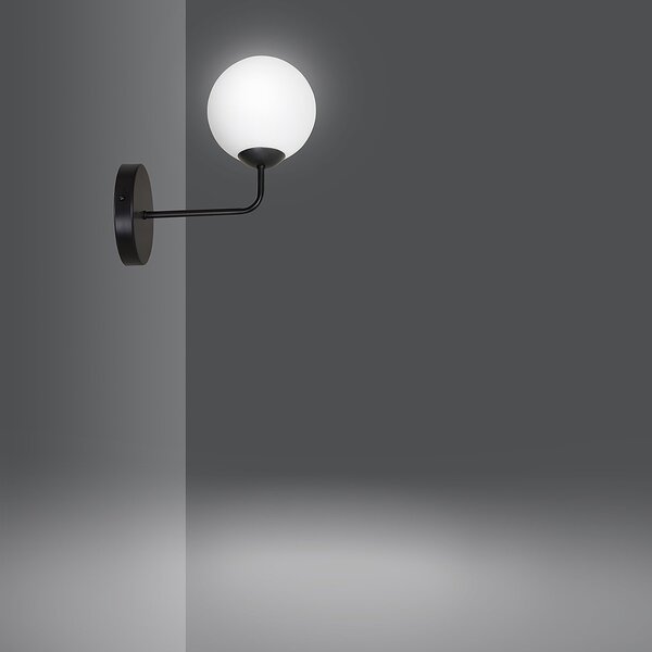 Applique Moderna 1 Luce Michizane In Acciaio Nero E Sfera In Vetro Opale