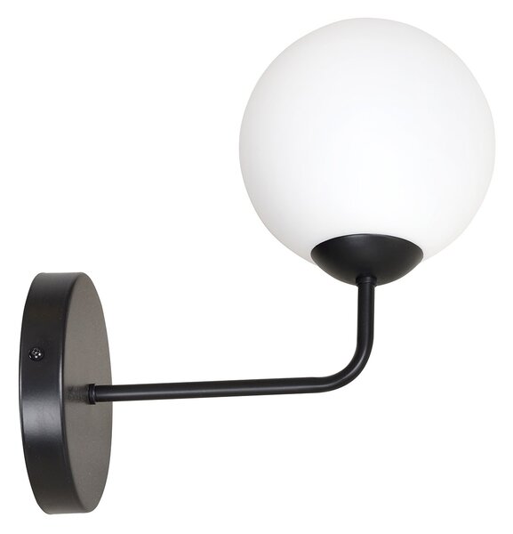 Applique Moderna 1 Luce Michizane In Acciaio Nero E Sfera In Vetro Opale