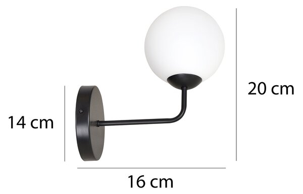 Applique Moderna 1 Luce Michizane In Acciaio Nero E Sfera In Vetro Opale