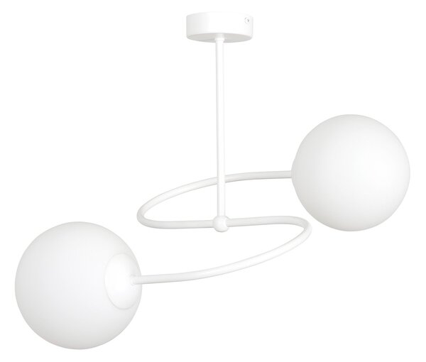 Plafoniera Moderna 2 Luci Michizane In Acciaio Bianco E Sfere In Vetro Opale