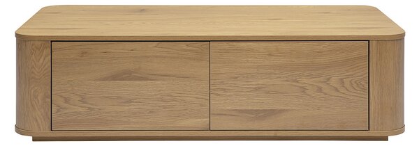 Tavolino basso rettangolare con vano portaoggetti 2 cassetti finitura legno chiaro rovere L120 cm NEGAN
