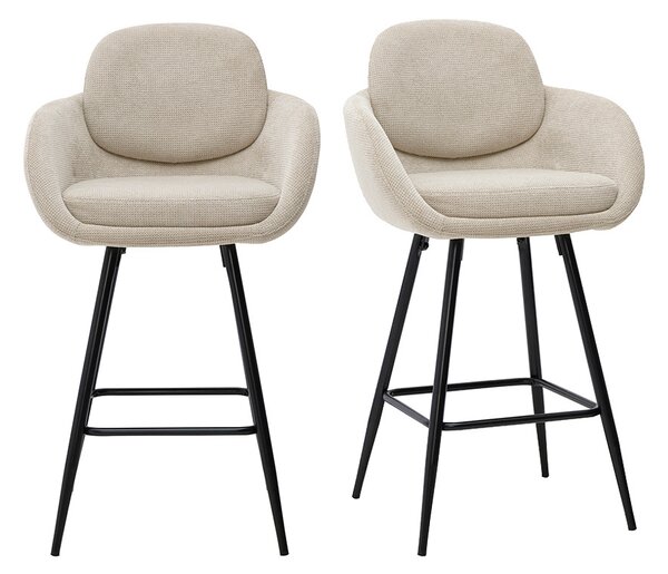 Sgabelli da bar in tessuto ciniglia beige e metallo nero H68,5 cm (lotto di 2) SLAKE