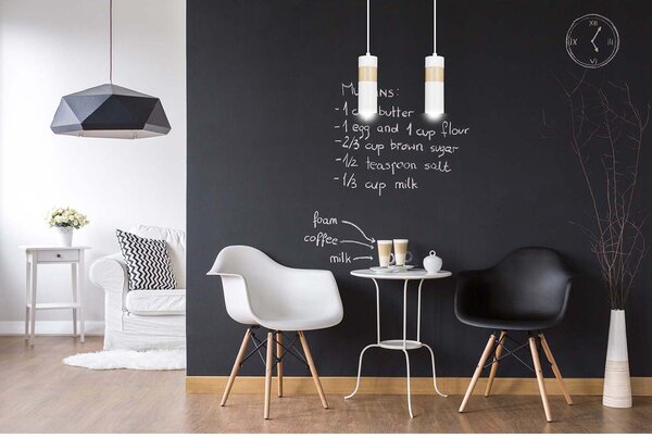 Lampadario 2 Luci Henge In Acciaio Bianco A Cilindro Con Legno Naturale
