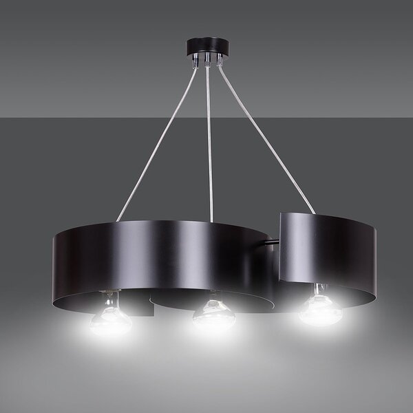 Lampadario Moderno 3 Luci Arciere In Acciao Nero E Cromo