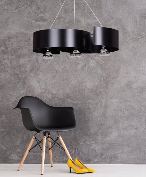 Lampadario Moderno 3 Luci Arciere In Acciao Nero E Cromo
