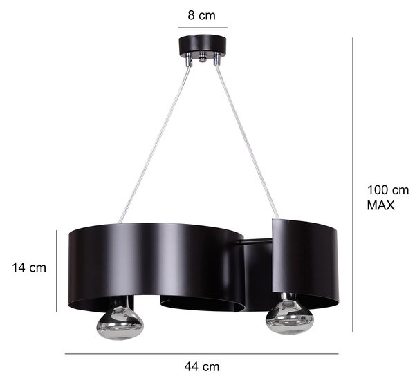 Lampadario Moderno 2 Luci Arciere In Acciao Nero E Cromo