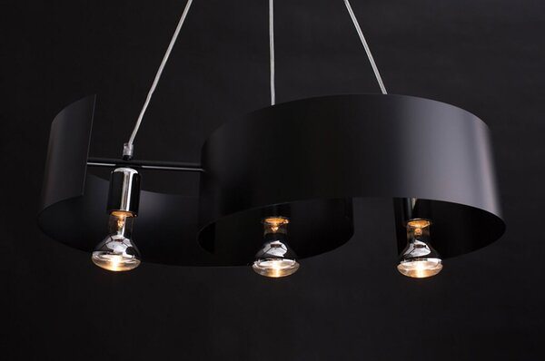 Lampadario Moderno 3 Luci Arciere In Acciao Nero E Cromo