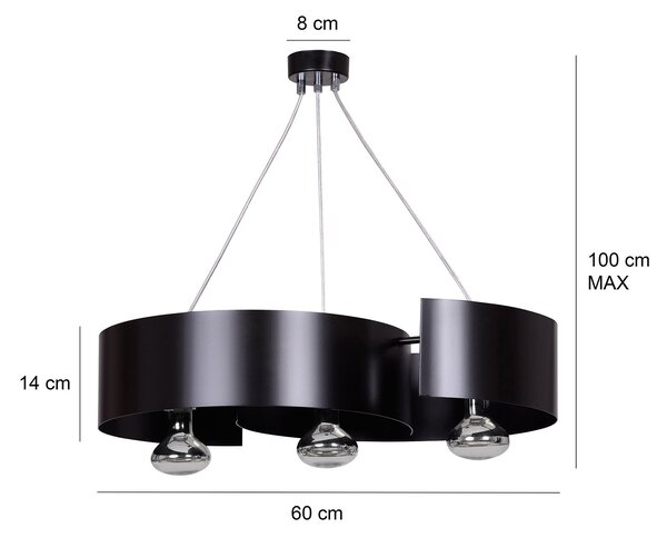 Lampadario Moderno 3 Luci Arciere In Acciao Nero E Cromo