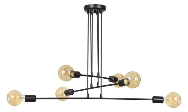 Lampadario Industrial 6 Luci Multiplo In Acciaio Nero A Bracci