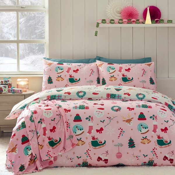Set copripiumino e federa per letto matrimoniale 200x200 cm Christmas Happy Holidays – Catherine Lansfield