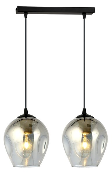 Lampadario 2 Luci Paoxi In Acciaio Nero E Vetri Fumè