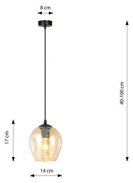Sospensione 1 Luce Paoxi In Acciaio Nero E Vetro Ambra