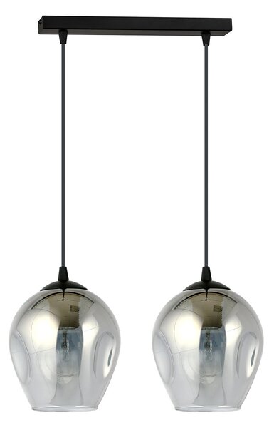Lampadario 2 Luci Paoxi In Acciaio Nero E Vetri Fumè