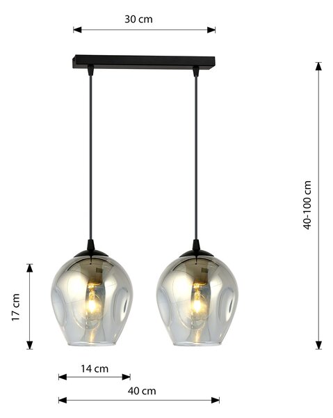 Lampadario 2 Luci Paoxi In Acciaio Nero E Vetri Fumè