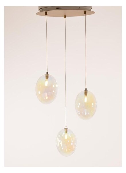 UVA SOSPENSIONE ROTONDA 3 LUCI D40 CM CON SFERE IN VETRO IRIDESCENTE E ROSONE IN 4 COLORI LAMPADINE G9