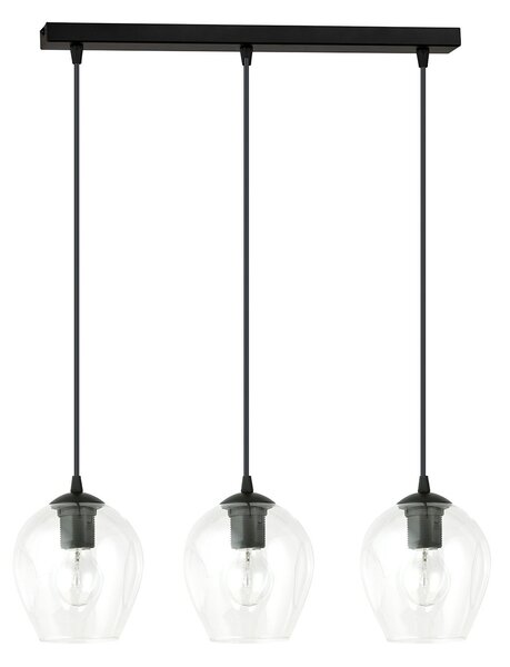 Lampadario 3 Luci Paoxi In Acciaio Nero E Vetri Trasparente
